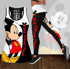 Mickey Women's Hollow Vest Women's Leggings Yoga Suit Fitness Leggings Sports Suit Disney Tank Top Legging Set