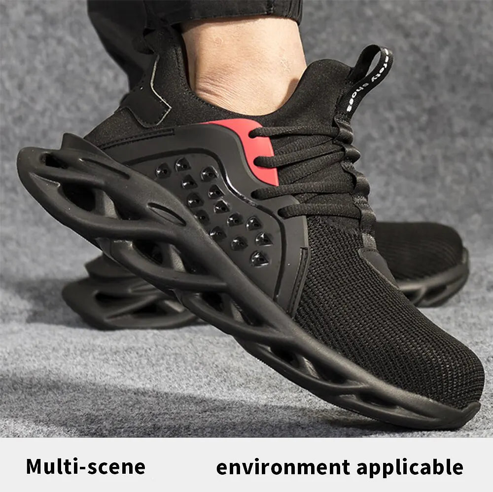 Quality Safety Shoes Men Rotary Buckle Work Shoes Air Cushion Indestructible Sneakers
