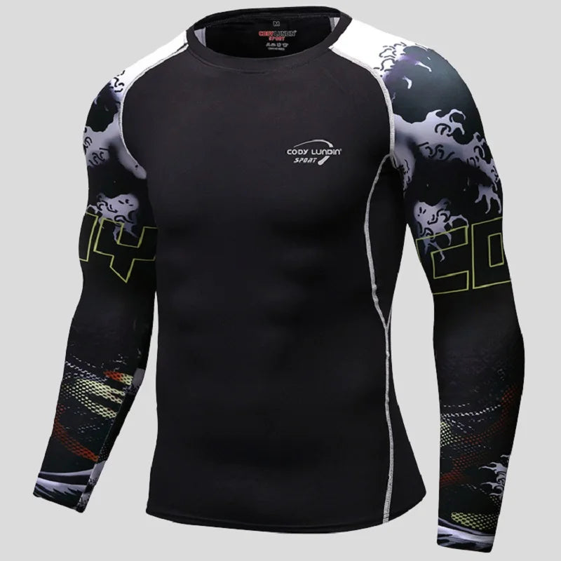 Men's Long Sleeve Rashguard Westling Grappling Fight Wear Printed Boxing Tops