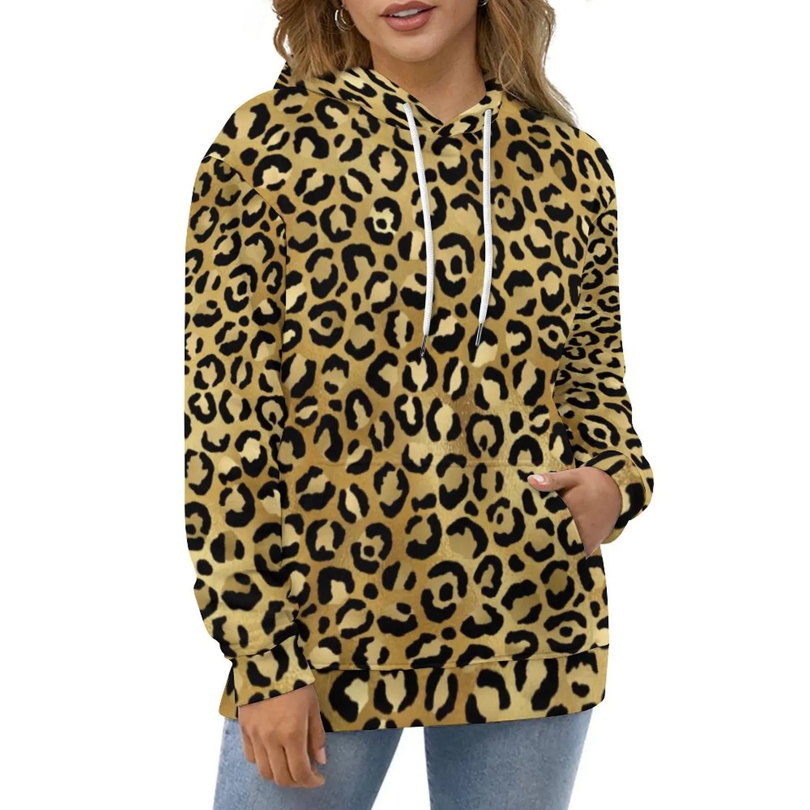 Purple And Gold Leopard Hoodies Animal Print Street Wear Oversize Hoodie