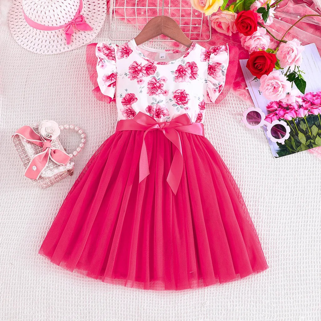 Dress For Kids  Floral Ruffled Tulle Sleeve Princess Formal Dresses