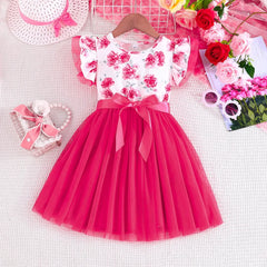 Dress For Kids  Floral Ruffled Tulle Sleeve Princess Formal Dresses