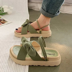 Lady Summer Slippers Thick Platform Flat Sandals with Butterfly-Knot Summer Flip Flops Sandals Women Shoes