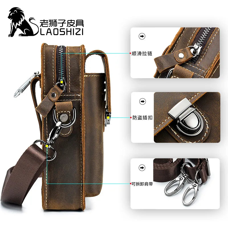 Brand New Crazy Horse Leather Men Waist Pack Phone Pouch Bags