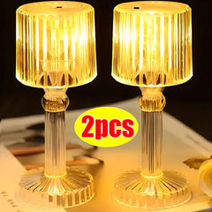 Transparent Table Lamps LED Diamond Crystal Desk Night Light with Button Battery Warm Light Bedside Lamp