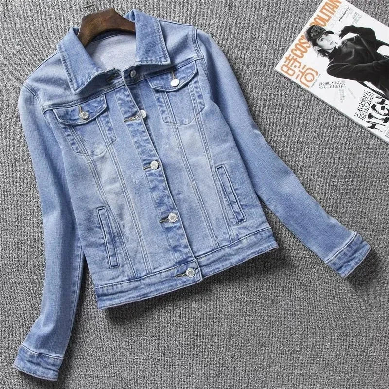 Women's Casual Denim Jacket Jacket Women's Long-Sleeved Single-Breasted Jeans Jacket Women's Short Top