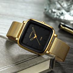 CRRJU Men s Watches Top Brand Luxury Square Golden Quartz