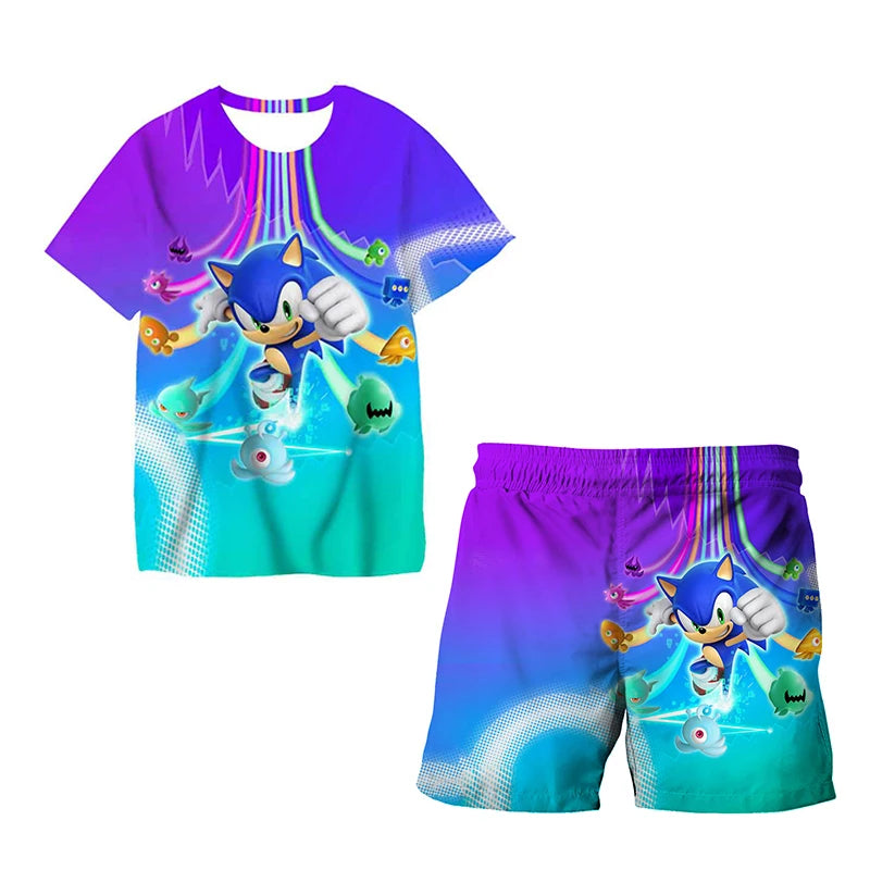 Summer New T-shirts Boys Sonics T-shirt Shorts 2 Pcs Sets Kids Boys Anime T Shirt Summer Children Baby Clothes Sets