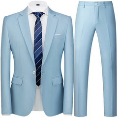 Spring Autumn Fashion New Men's Business Casual Solid Color Suits / Male One Button Blazers Jacker Coat Trousers Pants