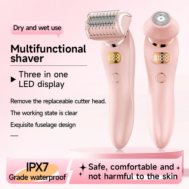 3 In 1 Electric Shaver Razors For Women, Painless Hair Removal At Home, Bikini Trimmer For Pubic Hair, Wet & Dry Electric Shaver