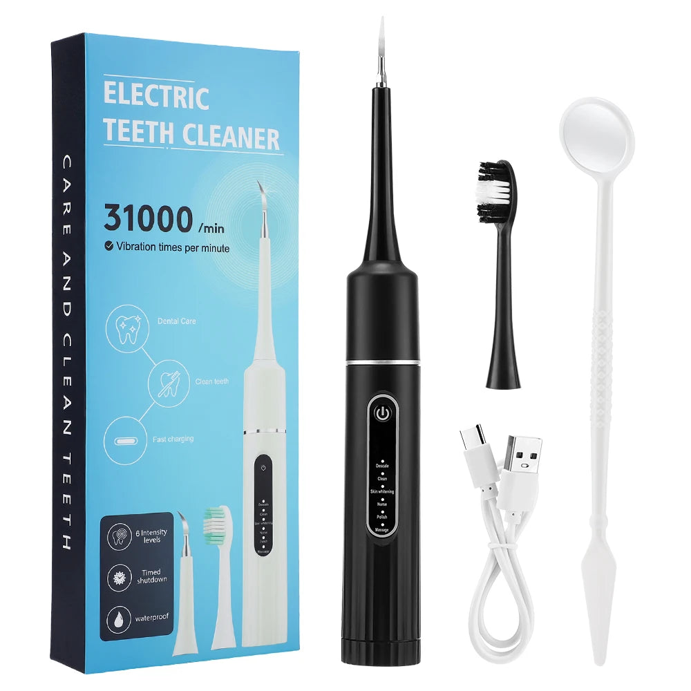 Electric Teeth Cleaner 6 Intensity Levels Portable Household Toothbrush Tartar Stains Dental Calculus Remover Teeth Whitening