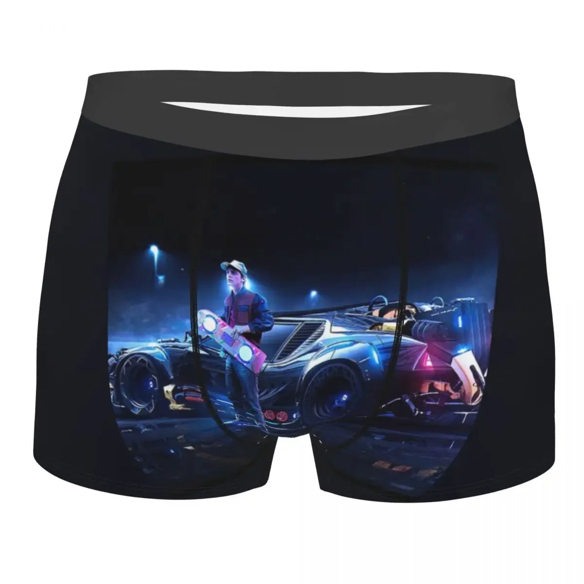 Custom Male Novelty Back To Future Underwear Marty Mcfly Delorean Time Travel 1980s Movie Boxer Briefs Stretch Shorts Panties