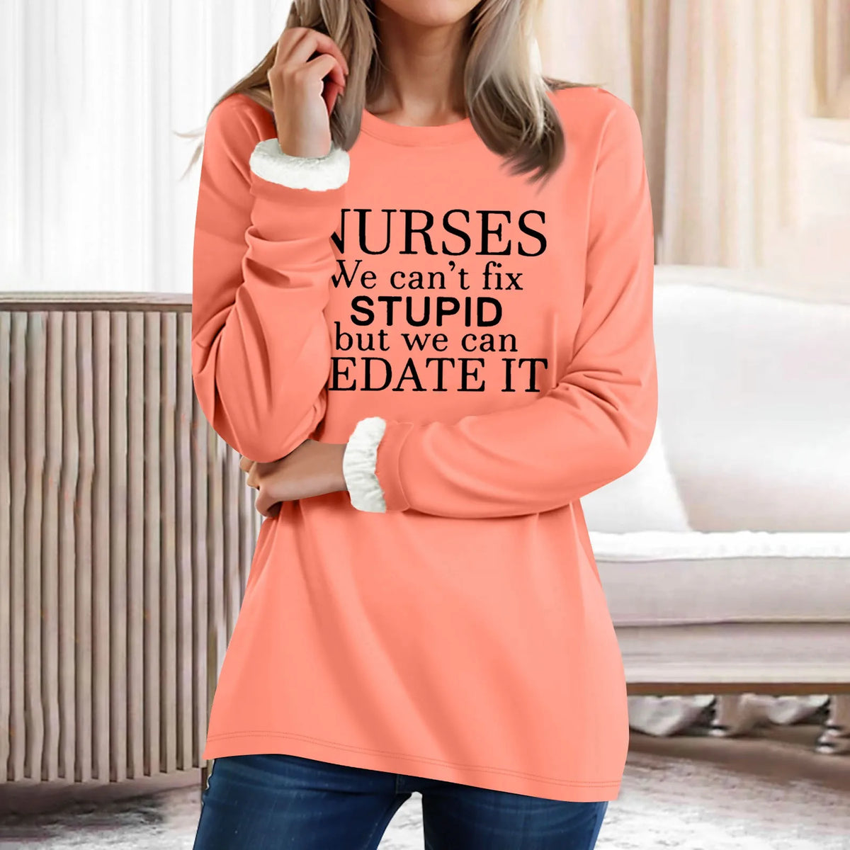 Women Autumn Winter Bottoming Shirt Plush Cashmere Warm Long-Sleeved T-Shirt