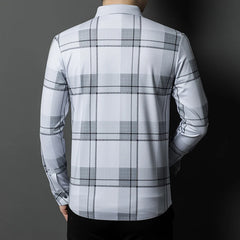 MLSHP Plaid Allover Printed Seamless Men's Dress Shirts Luxury Long Sleeve Single Breasted Business Casual Male Shirts