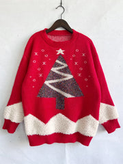 Christmas Sweater Round Neck Long Sleeved Loose Knit Pullover For Women