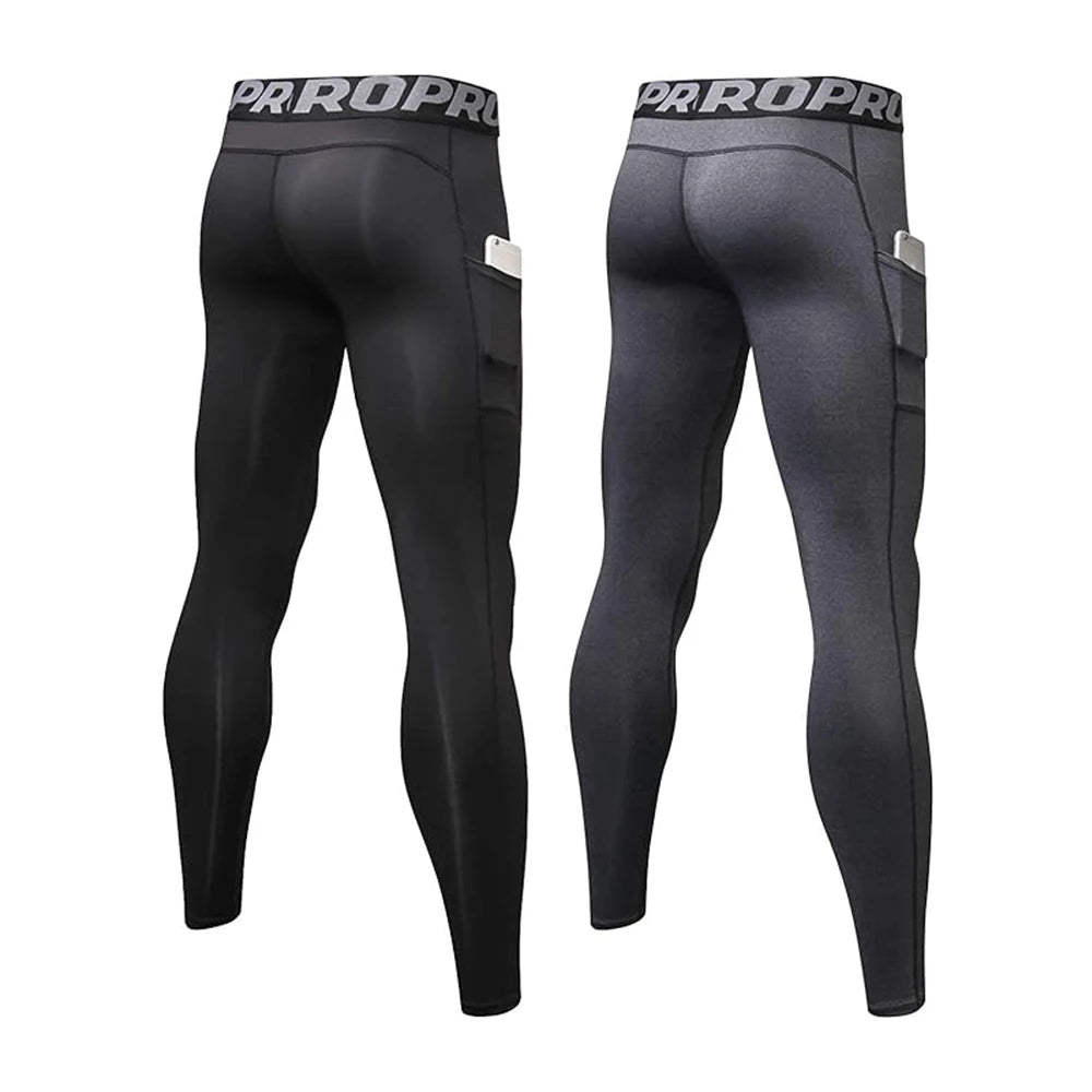 Men's Compression Pants Long Johns for Men Leggings with Pockets Gym Workout Base Layer Running Basketball Athletic Tights