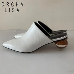 ORCHA LISA New Woman Slippers Real Cow Leather Shoes Pointed Toe