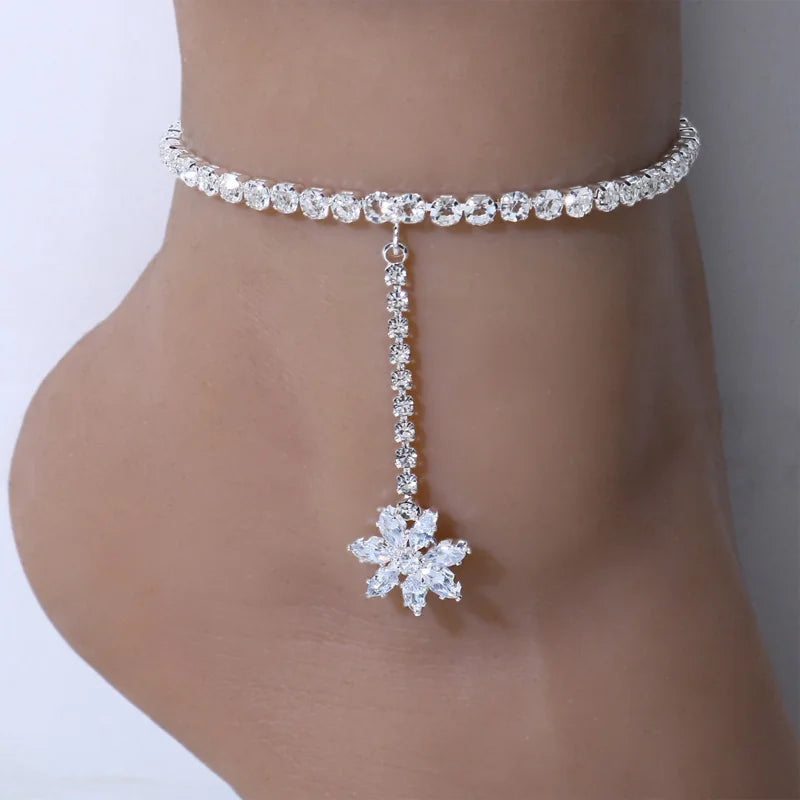 Stonefans Luxury Zircon Flower Pendant Anklet Jewelry for Women