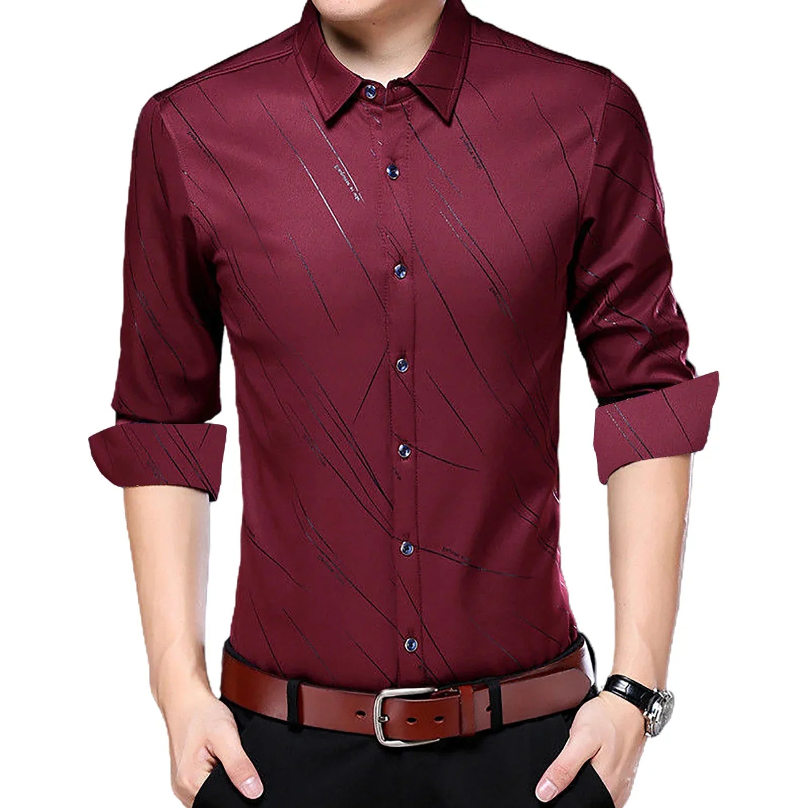 Men Shirt Plaid Print Turn down Collar Single breasted Formal Dress Shirt