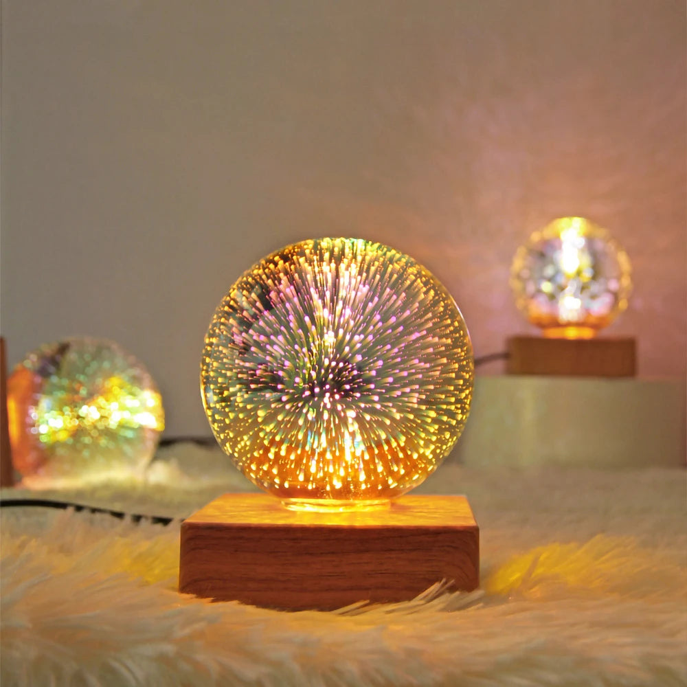 3D Crystal Ball Lamp Laser Engraved Galaxy Planet Moon Saturn LED Night Light Home Decor