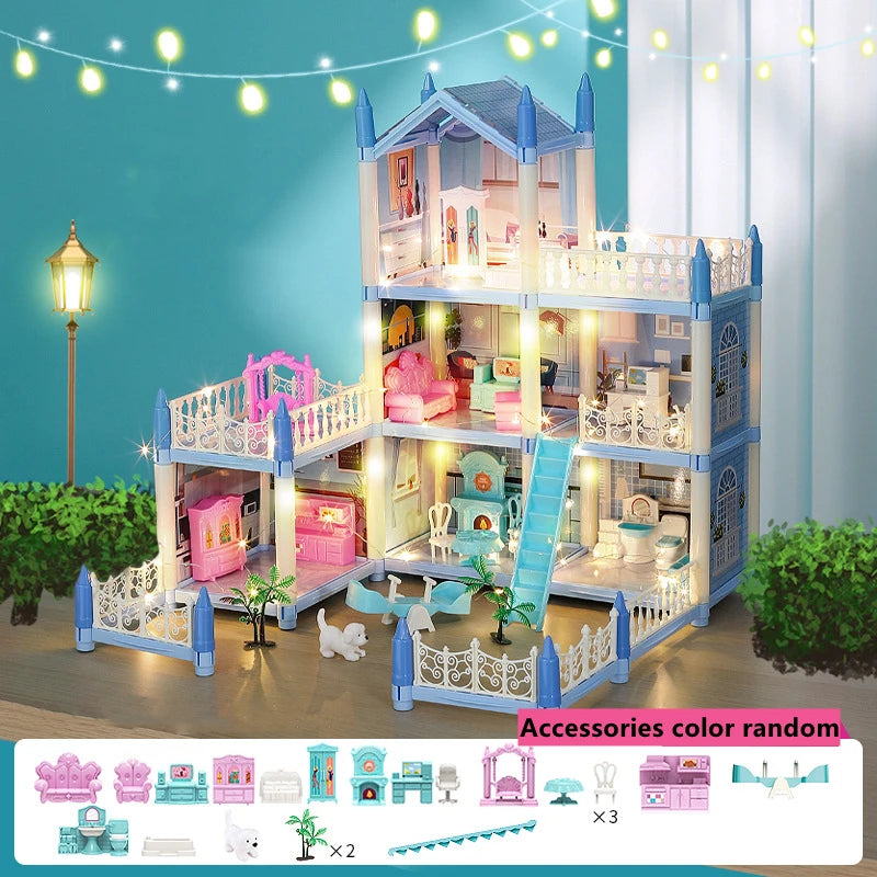 3d Assembly Diy Doll House Miniature Model Doll House Accessories Villa Princess Castle Led Lights