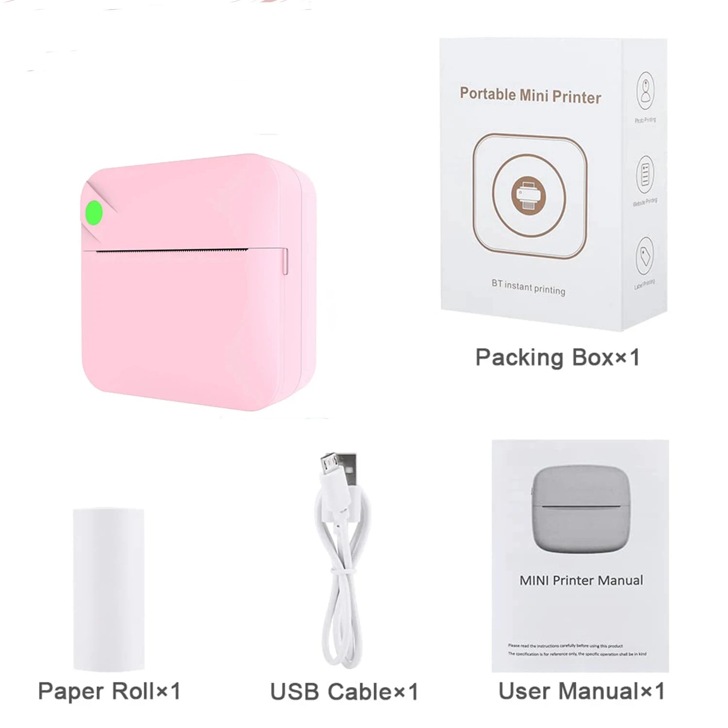 Mini printer, Bluetooth pocket thermal printer, ink-free portable sticker printer