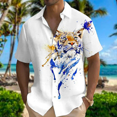 Spring And Autumn 3D Color Splash Parrot Print men's long-sleeved Shirt