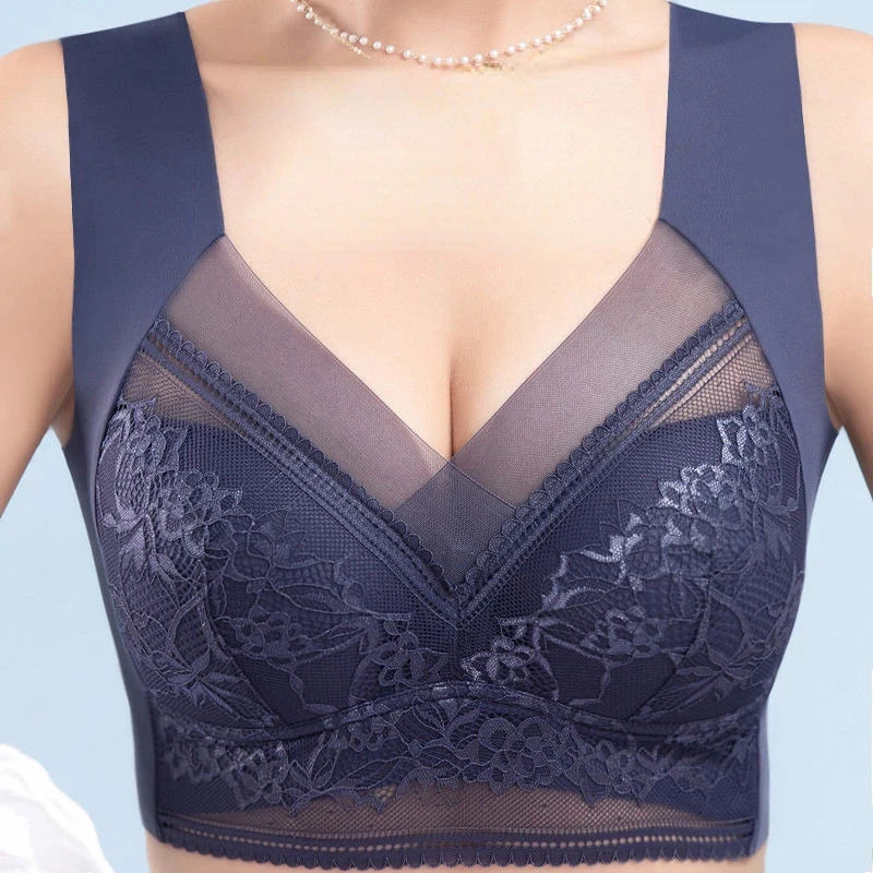 Women Large Bra Push Up Ice Silk Seamless upper Bralette Lace Wireless Summer Bras