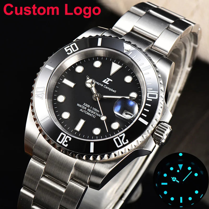 40mm Automatic Custom S Logo Watch For Men Sub-Mariner Design Waterproof  Wrist Watch