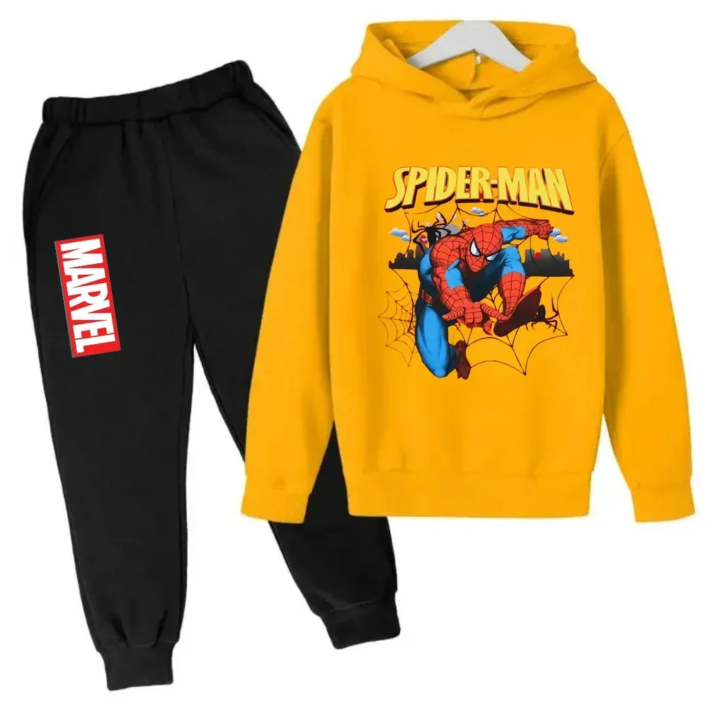 Marvel Spiderman Kids Hoodies Pant Suit 2pcs Set Boy Girl Spring Autumn Sweatshirt Clothes Tracksuits Children Hooded Sportsuit