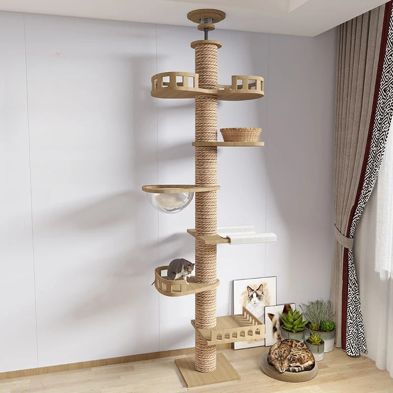 Wooden Cat Tree House Multifunction Pet Furniture Kitten Climbing Toy Cat Scratching Posts Cat Tower