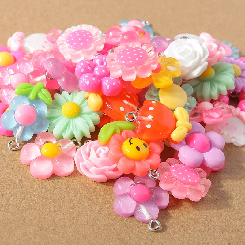 15pcs/lot Mix Cute Resin Flower Charms for Making Earrings Necklace Pendants DIY Handmade Kid's Jewelry Accessories