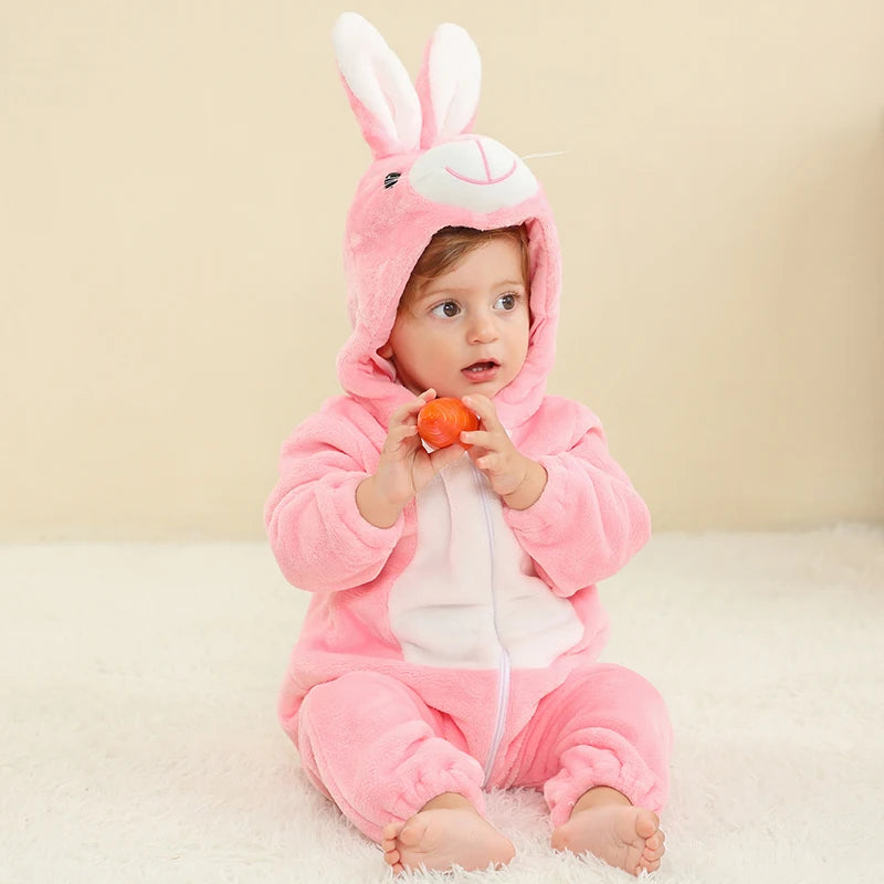 MICHLEY New Easter Rabbit Baby Rompers Winter Hooded Flannel Toddler Infant Clothes Overall Bodysuits Jumpsuit Costume For Kids