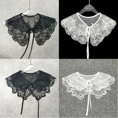 Removable Lace Fake Collar Women's Blouse Cloud Shoulder Embroidered Chiffon Detachable Collar Top Clothing Accessories