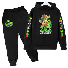 Kids Hooded Pullover Popular Game Plants vs. Monster Print Boys/Girls Top/Pants Clothing Set