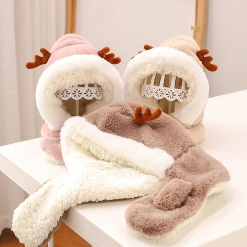 Faux Fur Winter Baby Hat Scarf One-Piece