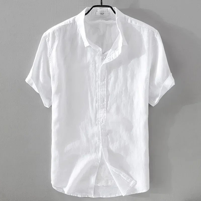 Pure Linen Short Sleeve Shirt For Men Casual Summer Half Sleeve Cotton Linen Fabric Men's Wear Top