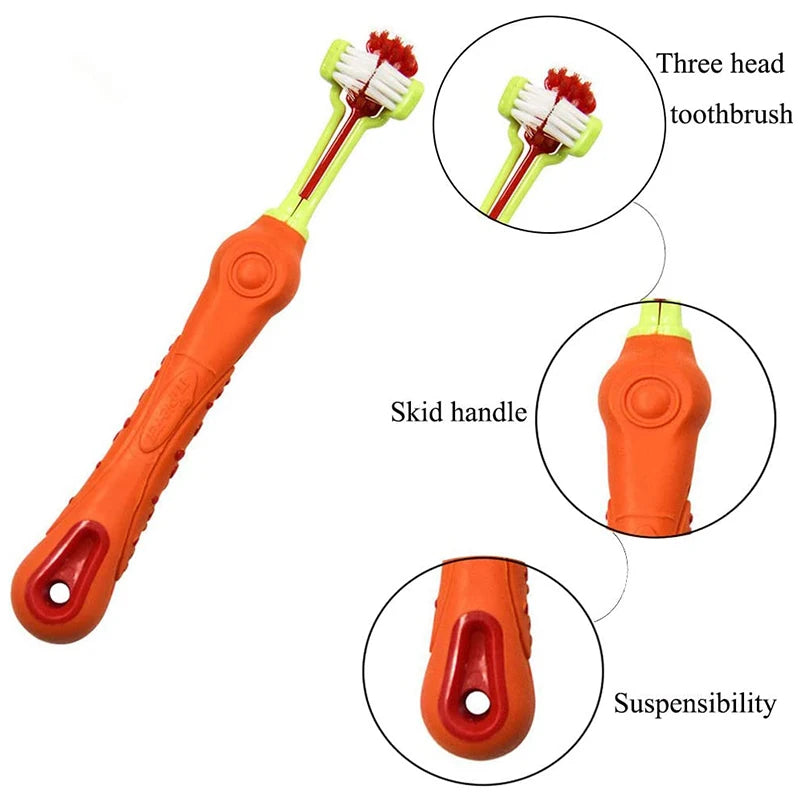 Three Sided Pet Toothbrush Three-Head Multi-angle Toothbrush Cleaning Dog Cat Brush