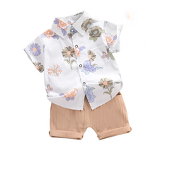 Summer Boys Clothes Set Kids Short Sleeve Flower Shirt Shorts 2pcs Baby Boy Clothing