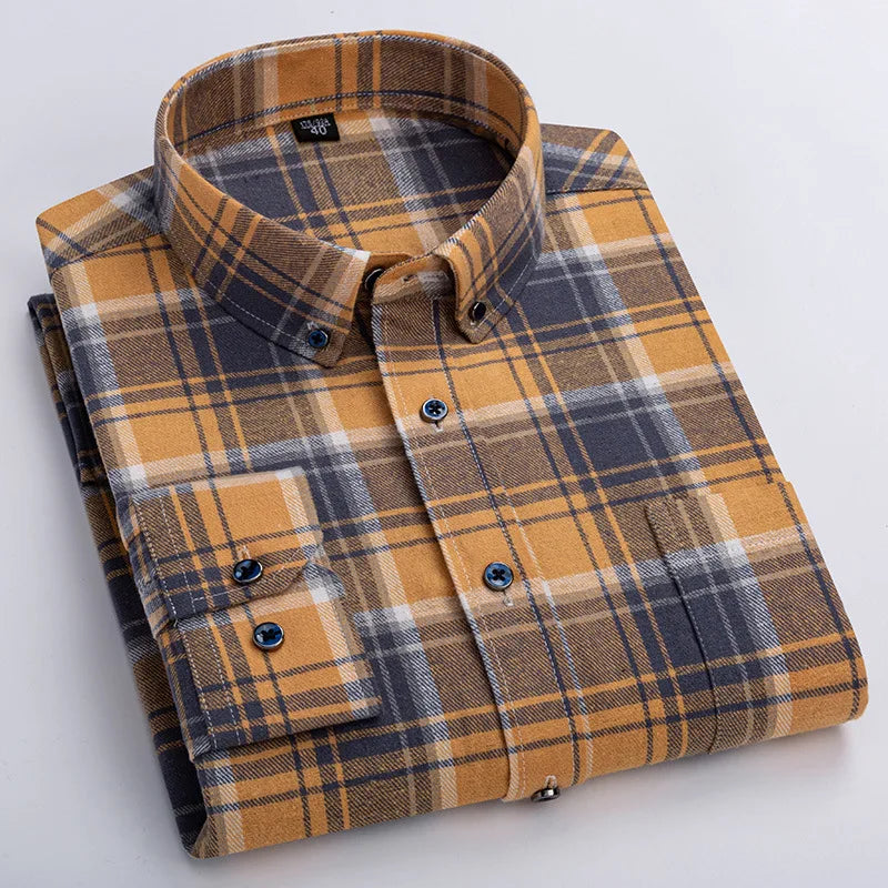 Spring New Casual Plaid Shirt Men Slim Fit Cotton Wool Male Long Sleeve Shirts Men Fashion Coat