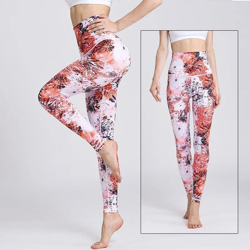 Cloud Hide Yoga Pants Women Flower High Waist Sports Leggings