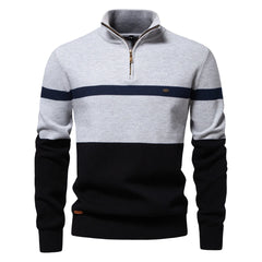 AIOPESON Brand High Quality Cotton Sweater for Men Zipper Mock Neck Pullovers Men Autumn Winter Striped Warm Mens Polo Sweater