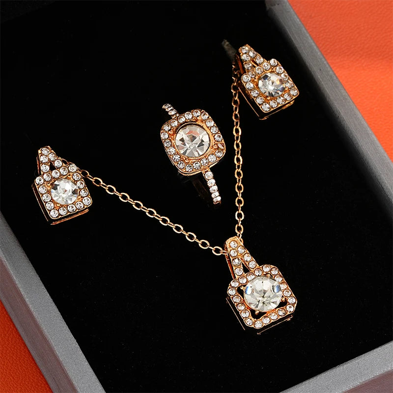 Temperament Square Zircon Earrings Necklace Ring For Women