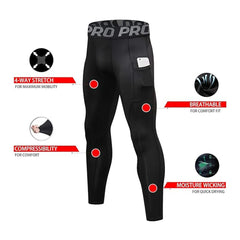 Men's Compression Pants Long Johns for Men Leggings with Pockets Gym Workout Base Layer Running Basketball Athletic Tights