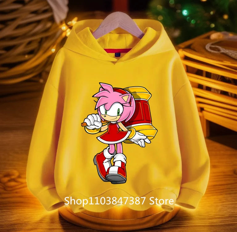 Sonics Hoodies Kids Cartoon Sonic Print Pullovers Baby Boys Children Long Sleeves Sweatshirt Girls Clothing Streetwear