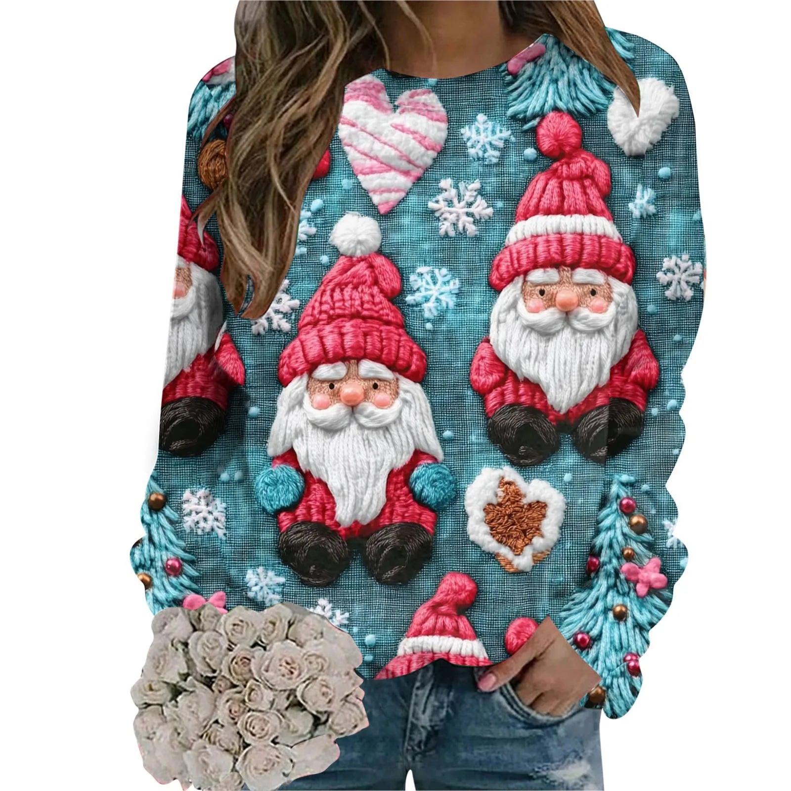 Women's Christmas Santa Claus Print Sweatshirt Casual Long Sleeve Crew Neck Sweatshirt