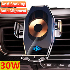 Automatic Alignment 30W Wireless Car Charger Air Vent Mount Phone Holder For iPhone 14 13 12 Samsung Xiaomi Fast Charging Stand