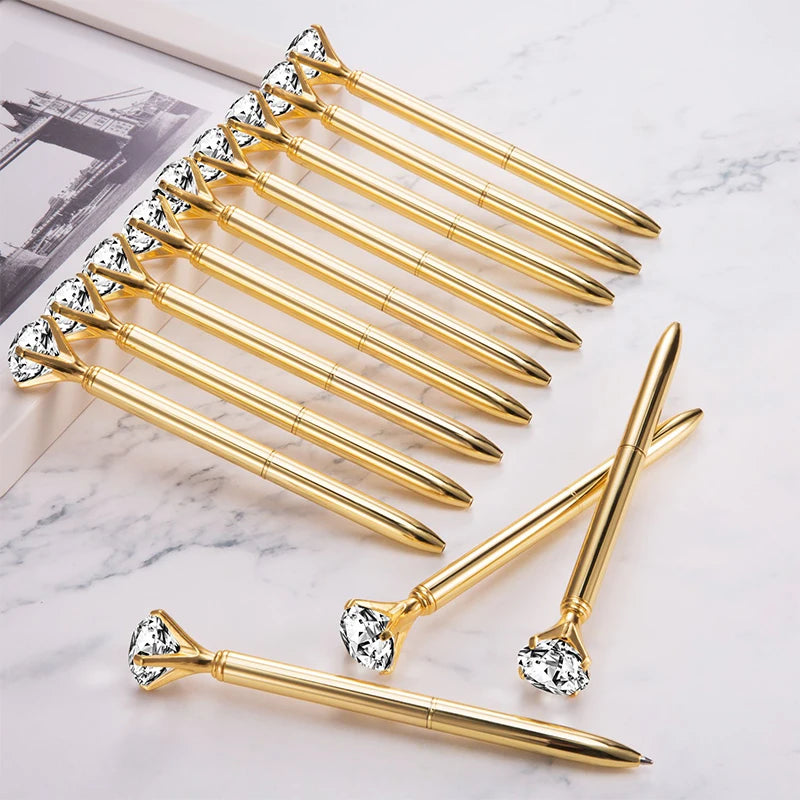 Diamond Ballpoint Pens Gold Large Crystal Pens Rhinestones Ballpoint Pens