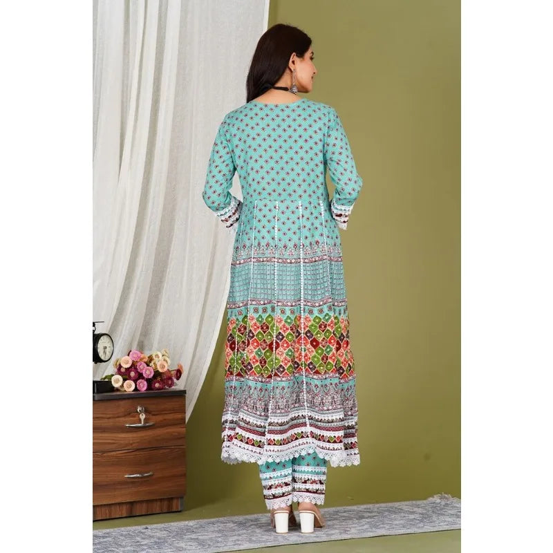 Women Printed Kurti Pant & Dupatta Set Indian Wedding Salwar Kameez Dress Suit