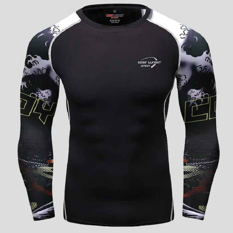 Men's Long Sleeve Rashguard Westling Grappling Fight Wear Printed Boxing Tops